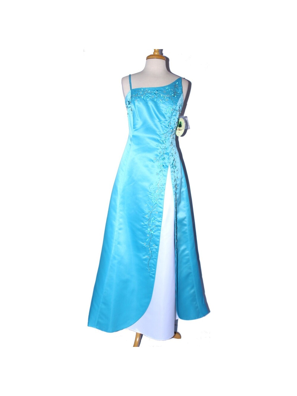 Nox Anabel #865 Satin Formal Gown With Embroidery-Size M-Turquoise